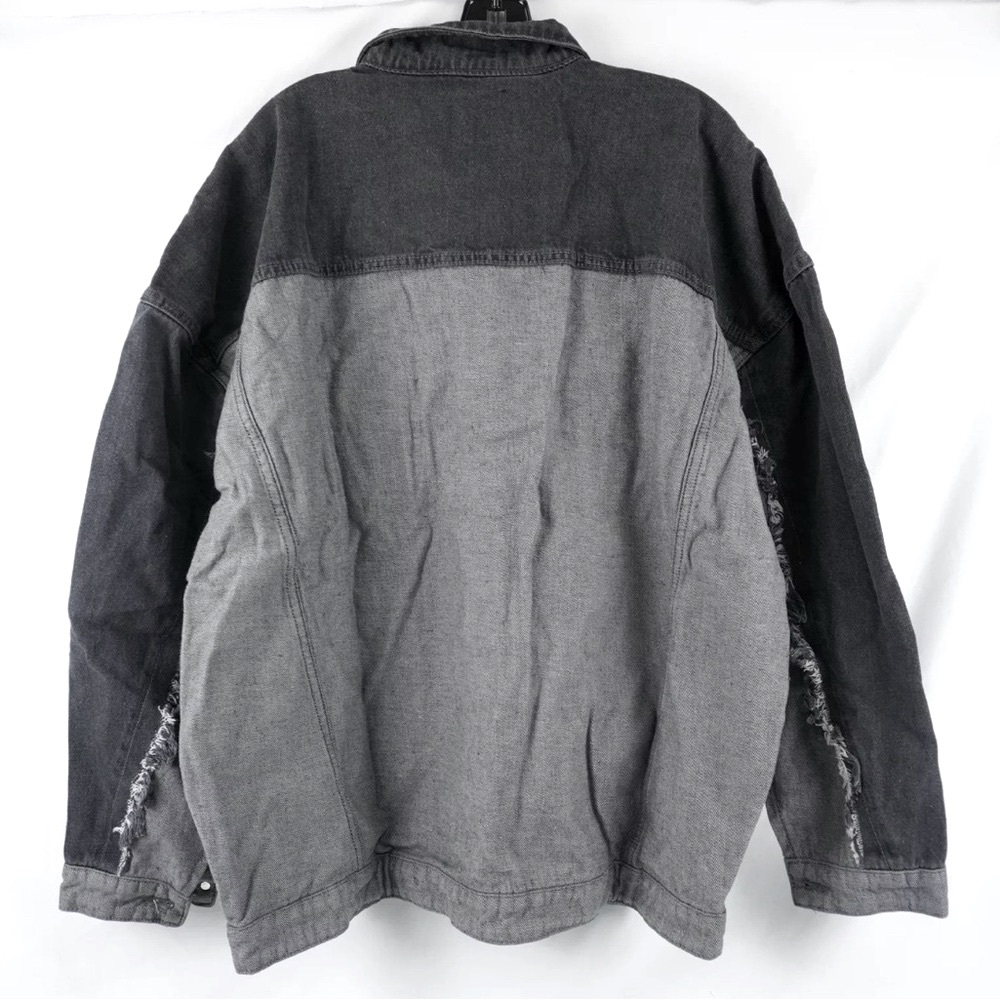NWT [BoohooMan] Oversized Spliced Frayed Edge Denim Jacket in Mid Gray Men's XL - Picture 9 of 10